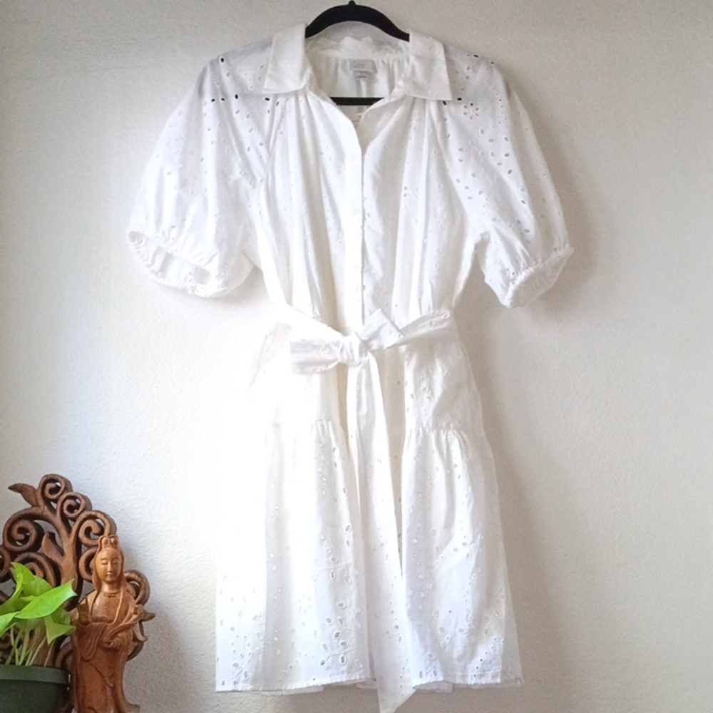 a new day White Eyelet Button-Front Mini Dress with Tie Waist